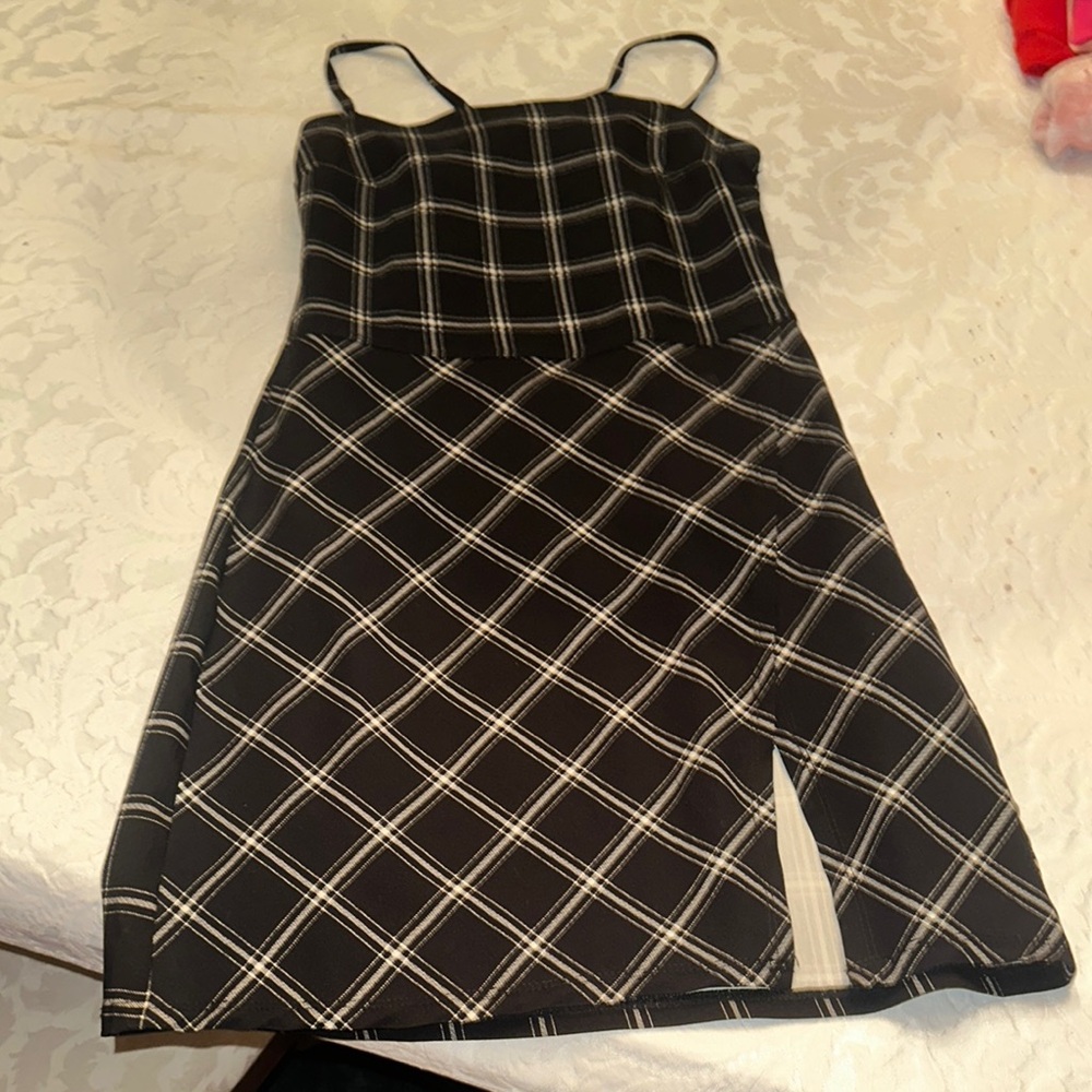 GARAGE Black and White Sheath Mini Dress with Spaghetti Straps